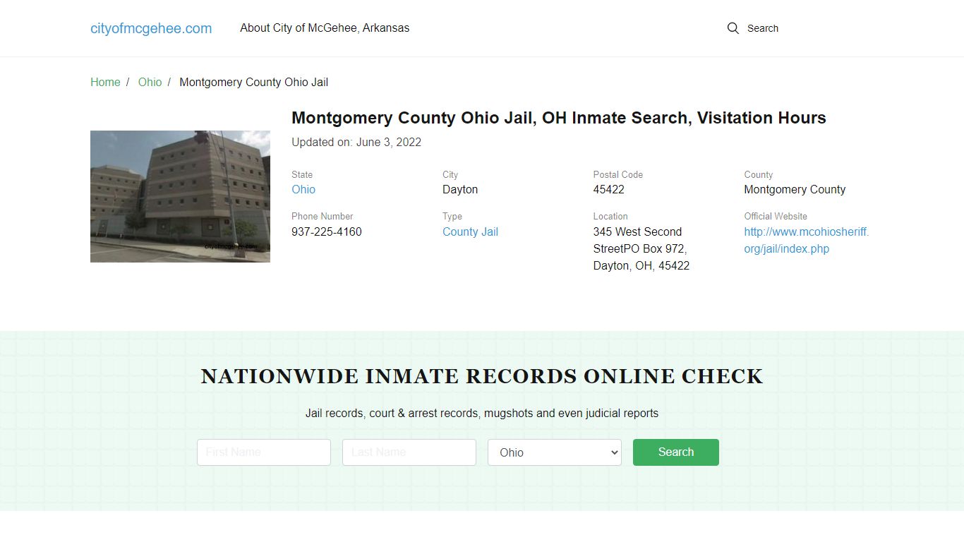 Montgomery County Ohio Jail, OH Inmate Search, Visitation Hours